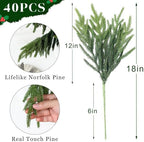 40Pcs 18"Lifelike Touch Artificial Christmas Norfolk Pine Branches for Vase - Image 6
