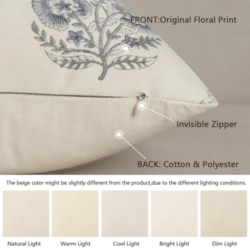 YCOLL Vintage Floral Print Pillow Covers 22x22 Set of 2 Patterned Accent Decorative Cushion Covers Modern Farmhouse Throw Pillow Covers for Sofa Couch Chair Bed Living Room Home Decor, Dusty Blue - Image 3