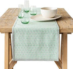 Over&Back 18x108 Hand-Blocked Printed Cotton Table Runner - Washable Table Runners for a Custom Home Decor Tablescape - Perfect for Coffee Table, Dinner Table, Living Room, and More - Green Leaf by overback