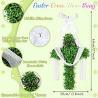 Zeyune Large He is Risen Cross Wreath Green Faux Plant Wooden Design Foldable Easter Door Wreath Decoration for Front Door Christian Faith Hanging for Spring Home Porch Farmhouse - Image 4