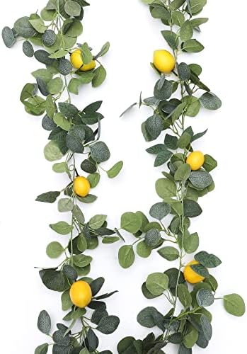 IUIBMI 6.5 Ft Artificial Lemon Greenery Garland with Green Eucalyptus Leaves, Artificial Lemon Vine Wreath for Front Door Kitchen Party Table Wedding Decor (2 Pcs) - Image 7