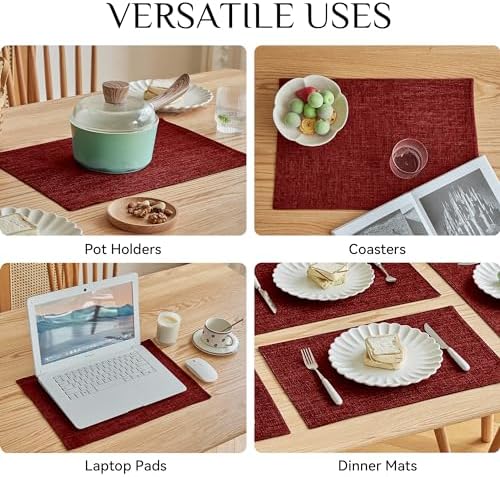 Softalker Faux Linen Cloth Placemats Set of 8-12 x 18 Inch, Red - Image 5