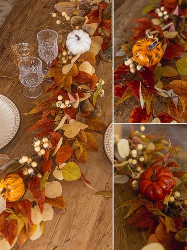 Thanksgiving Decorations - Clycaloor 6.8FT Fall Garland Maple Leaf, Artificial Autumn Hanging Vine Garland Thanksgiving Decor for Home Wedding Fireplace Party Christmas Halloween - Image 3