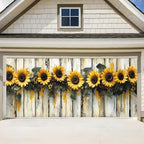 ANNA QUEEN Sunflower Garland Garage Door Banner 6 x 13FT, Rustic Sunflowers with Wooden Fence, Outdoor Spring and Summer Decoration for Garden Parties Home Decor by ANNAQUEEN