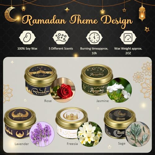 MTLEE 20 Set Ramadan Mubarak Scented Candle with Organza Bag and Cards Ramadan Gifts Eid Candles Muslim Scented Light Islamic Party Favors Gifts for Home Muslim Islam Festival Holiday Decor (Gold) - Image 3