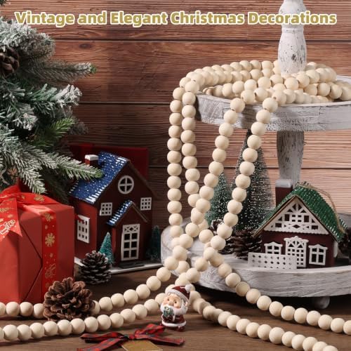ZenNex 65.6 Ft Christmas Wooden Bead Garland 2 Pcs Long Bead String,Wood - Image 3
