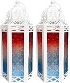 Vela Lanterns Decorative Indoor Candle Holder, Red/White/Blue, M, 2-Pack by VelaCandleLanterns