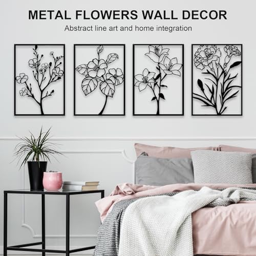 Metal Flower Wall Decor Art Living Room, Black Floral Wall Art Home Decor - Image 3
