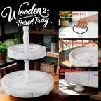 2 Tiered Tray Rustic Farmhouse Decorative Tray Stand Wooden Round Serving Trays for Coffee Food Home Table Decor Holiday Display Vintage Christmas Decors - Image 4