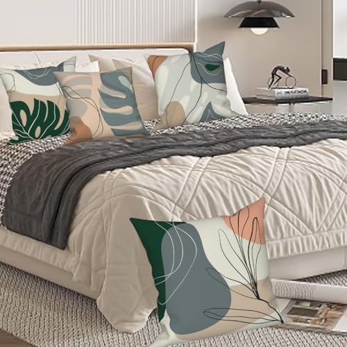 Abstract Leaves Throw Pillow Covers 26''x26'' Set of 4, Geometric Pattern Cushion Covers Minimalist Tropical Palm Trees Pillowcases for Couch Sofa Bedroom Farmhouse Livingroom Garden Patio - Image 5