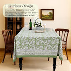 CPC Tablecloth 100% Cotton 60x90 Inch Indian Block Print Rectangle Table Cover, Washable Table Cloth for Weddings, Spring/Summer, Barbeque - Olive Green - Image 2