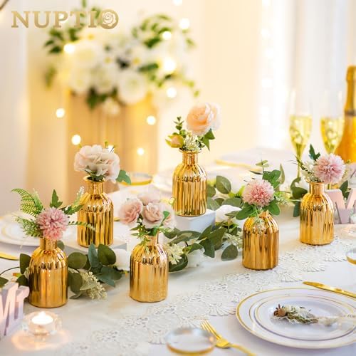 NUPTIO Gold Glass Bud Vases, Mini Vintage Bottle, 5.51" Tall, 12 Pcs - Image 2