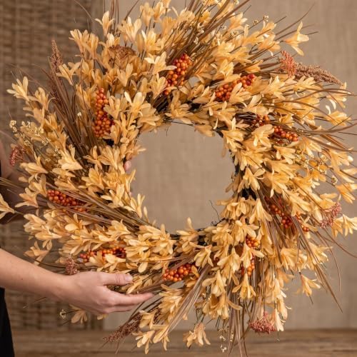 26" Large Fall Wreath for Front Door, Autumn Forsythia Rustic Harvest Decor - Image 2