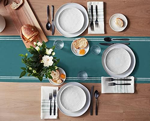Smile Sunflower Turquoise Table Runner, Burlap Table Runners 120 inches Long,Farmhouse Style Solid Color Table Runner for Wedding Holiday Party Dinner,Dresser Scarf Decor - Image 3