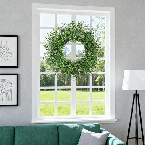 24 Inch Summer Wreaths for Front Door Wreath Spring Outdoor Green Door Wreath for All Seasons Porch Wall Indoor Outdoor Living Room Bedroom Window Farmhouse Home Decoration - Image 5