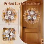 26 Inch Fall Wreath for Front Door,Autumn Wreath with Lights, Artificial Pumpkin Maple Leaves Berries Autumn Harvest Fall Wreaths for Home Porch Thanksgiving Halloween Indoor Outdoor Decorations - Image 3