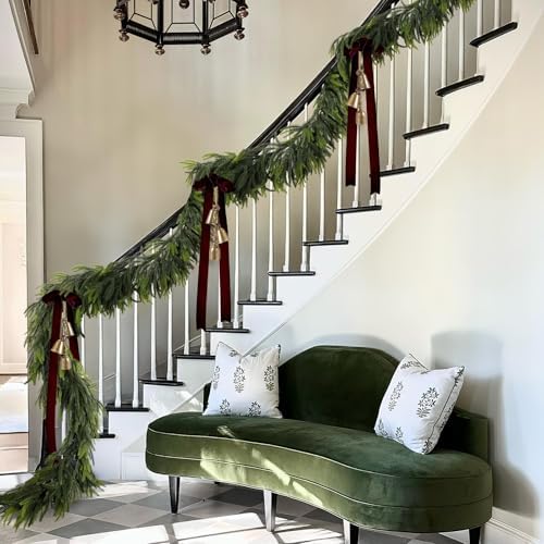 N&T NIETING 2 PCS Christmas Garland Norfolk Pine Garland Real Touch Faux Christmas Greenery Xmas Garland for Mantle, Table Holiday Winter Indoor Outdoor Christmas Decorations (9 FT) - Image 4