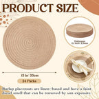 24 Pcs 13 Inch Round Burlap Woven Placemat Boho Braided Charger - Image 2