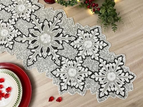 Enliven Handmade Bead Table Runner, Christmas Beaded Runner, Snowflakes, 13x36inch - Image 7