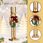 Blosssound 15" Gold Christmas Nutcracker Decor Neutral Figurine, Wreath - Image 3