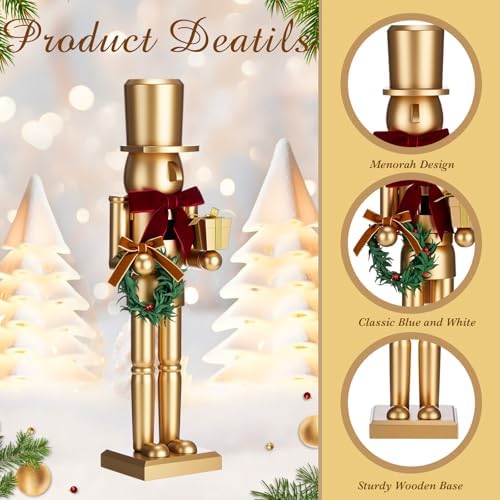 Blosssound 15" Gold Christmas Nutcracker Decor Neutral Figurine, Wreath - Image 3