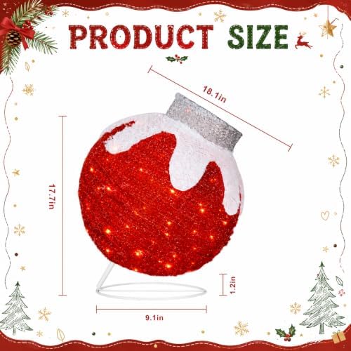 3 Pcs Outdoor Christmas Ornaments, Lighted Pop-Up Holiday Ball Decoration with 240 LED Lights, 8 Light Functions, Lighted Collapsible Christmas Outdoor Decorations for Yard, Patio, Home - Image 2