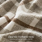 EverGrace Plaid Chenille Knit Throw Blanket for Couch, 50"x60", Beige - Image 3