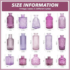 Colored Glass Vases Bulk 32 Pcs - Assorted Vintage Bud Vases for Wedding Centerpieces, Rustic Embossed Glass Bottles for Table Decor, Home Floral Arrangements with Purple Series (2-6 Inch) - Image 3