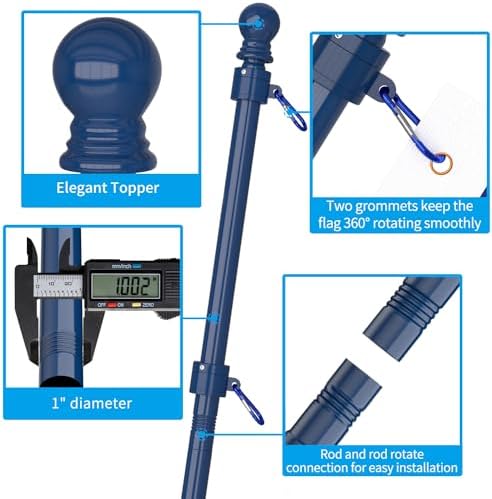 ZMTECH Flag Pole - Upgraded Bracket, 6 FT Stainless Steel Flag Poles for Outside House, Residential or Commerical, Tangle Free Flag Pole Kit for American Flag (without Flag, Blue) - Image 5