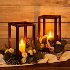 Sabary 5 Sets/ 10 Pcs Wooden Lantern Centerpieces with Candles, Caramel - Image 5