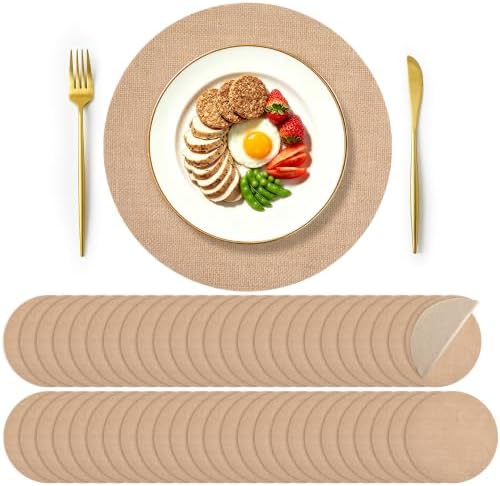50 Pieces 15 Inch Burlap Round Placemats,Reusable Rustic Jute Table Mats by COSINIA