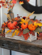 DILATATA Fall Decor Autumn Harvest Pumpkins Centerpiece - Artificial Maple Leaves, Berries and Pinecones Arrangement in Rectangle Wooden Box for Thanksgiving Party Mantel Fall Decor - Image 7