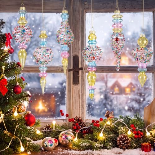 Soaoo 6 Pcs 6.3 in Pastel Mercury Glass Finial Christmas Ornaments - Image 4
