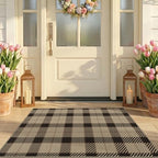 JTJ Easy Jute Front Porch Rug 27.5" x 43", Black & Beige Plaid by JTJ