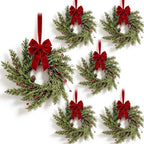 6 Pcs Small 4th of July Hanging Wreaths for Cabinets Patriotic Mini Candle Ring Wreath with Red White Blue Flowers Artificial Independence Day Wreath for Front Door (6, Mini Red Berries) by Unknown