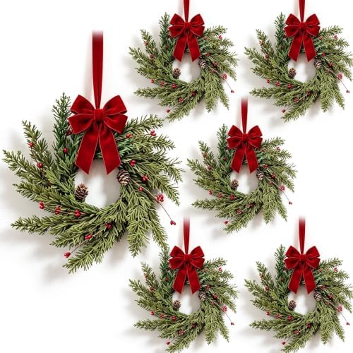 6 Pcs Small 4th of July Hanging Wreaths for Cabinets Patriotic Mini Candle Ring Wreath with Red White Blue Flowers Artificial Independence Day Wreath for Front Door (6, Mini Red Berries) by Unknown