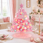2FT Pink Mini Christmas Tree with Lights, Balls Tree Skirt 8 Lighting Modes - Image 2