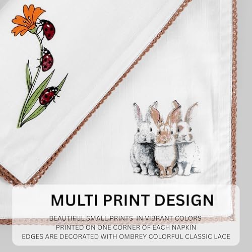 FINGERCRAFT Cloth Napkins Set of 12, 100% Cotton, 20x20 Inch, Multi Print - Image 4