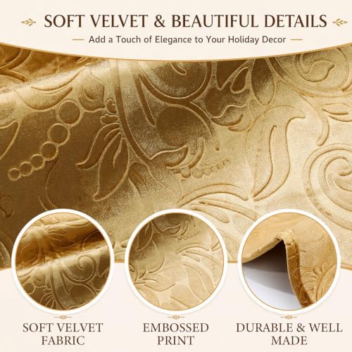 Velvet Christmas Tree Skirt Decor, 36 Inches, Scalloped Edge, Gold - Image 2