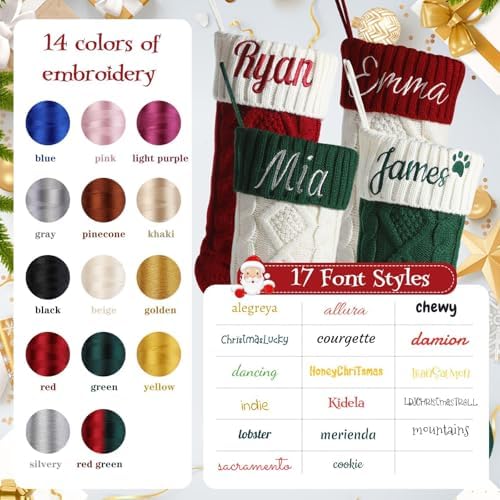 Personalized Christmas Stockings,Custom Embroidered Name & Monogram Knit Stockings for Kids,Family - Classic Cable Knit 18" Christmas Stocking for Fireplace Holiday Decor(3 Pack) - Image 4
