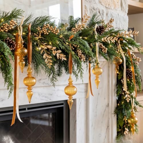 12 Pcs Vintage Glass Finial Christmas Ornaments, Gold - Image 4