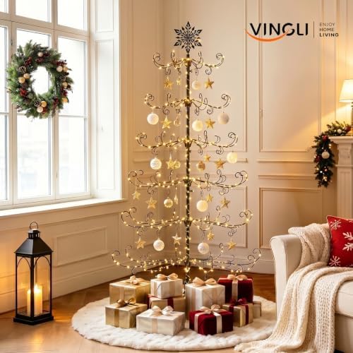 VINGLI 6FT Metal Christmas Ornament Tree, Wrought Iron Display Stand Black - Image 4