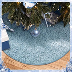 Skylety 48'' Christmas Tree Skirt Rug Embossing Xmas Tree Skirt, Gray-Blue - Image 3