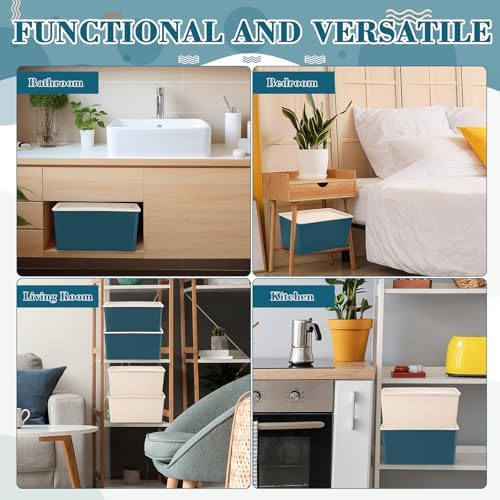 Menkxi 4 Pcs Storage Bins with Lids, Beige, Blue, Small - Image 6