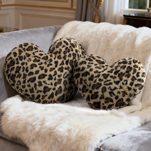 AELS Cheetah Heart Shaped Pillow Set of 2, 20 & 16 Inches Decorative Leopard Print Love Pillows, Soft Fluffy Plush, Valentine's Day, Wedding, Living Room, Bedroom & Nursery Decor, Brown - Image 6