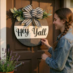 Wood front door sign Wood sign Home decor Welcome sign Sign for front door House warming gift Wedding gift (Hey Y'all Gray and White, 15" Width) - Image 2