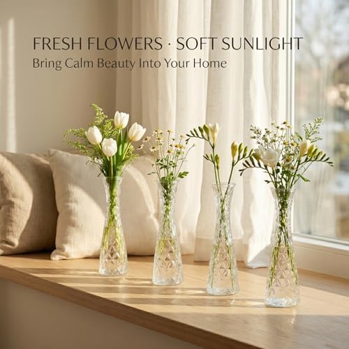 12 Pcs Diamond Pattern Glass Bud Vases, Clear Small Single Stem Flower Vase, Table Centerpiece Decor Vase for Wedding Party Home Kitchen Office Decoration Gift - Image 5