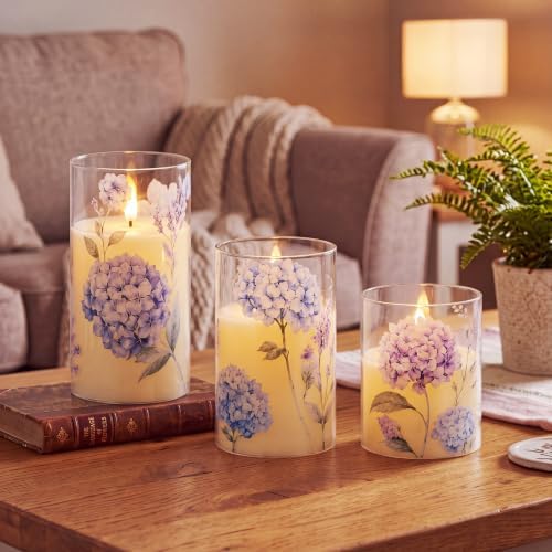 Blosssound 3 Pack Hydrangea Flameless Candles Battery Operated LED Pillar - Image 3