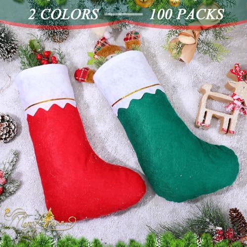 Sumind 100 Pcs Xmas Stockings,Red with White Trim, Green with White Trim - Image 4