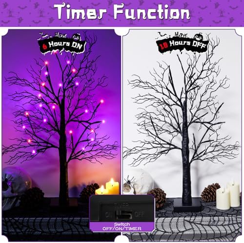 Halloween Decorations Indoor - 2Pack 24 Inch Spooky Black Tree with Lights, Lighted Tabletop Tree with Timer for Halloween Decorations Indoor Party Decor - Image 4